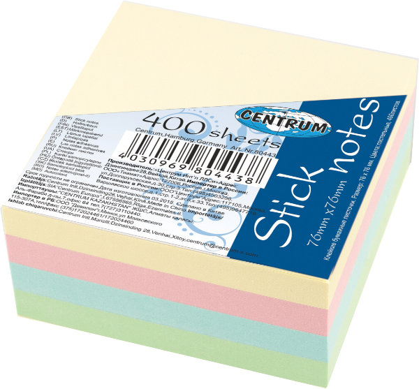 Stick notes pastel 400 vel 76x76mm 80443