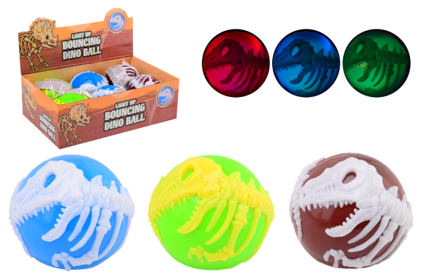 6 Stuiter dino bal met licht 24592