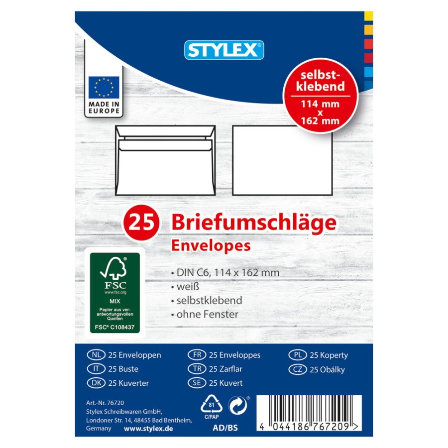 25 envelop C6 zelfkl. 114x162mm 76720