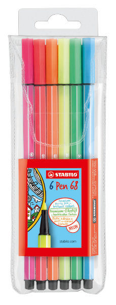 6 stabilo neon 68 stift in etui 6806-1
